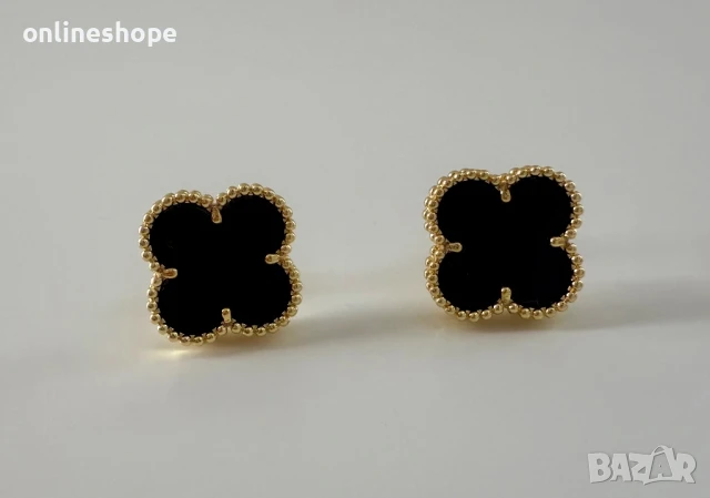 Van Cleef & Arpels Обеци с 18к Златно покритие - Цвят черен + Кутия, снимка 6 - Обеци - 51412249