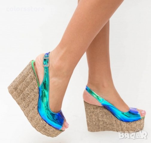 Сандали на платформа - зелено и синьо преливащо - B78, снимка 2 - Сандали - 34798977