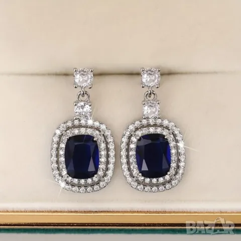 Сребърни обеци със сапфир, снимка 5 - Обеци - 49745296
