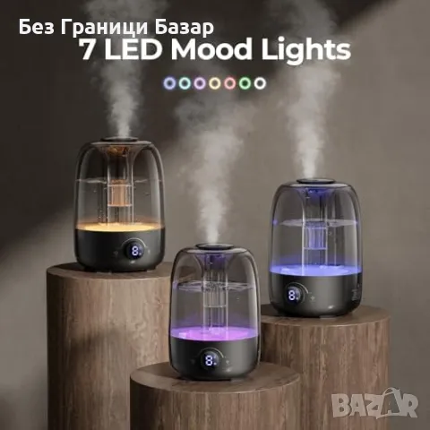 Нов Овлажнител за въздух с арома дифузер и 7-цветна LED светлина за дом стая, снимка 6 - Други - 49392434