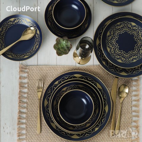 ПЪЛЕН СЕРВИЗ ЗА МАСА, KERAMIKA, GOLD, 24 ЧАСТИ, КЕРАМИКА, ЖЪЛТО/ СИН, снимка 10 - Сервизи - 43582732