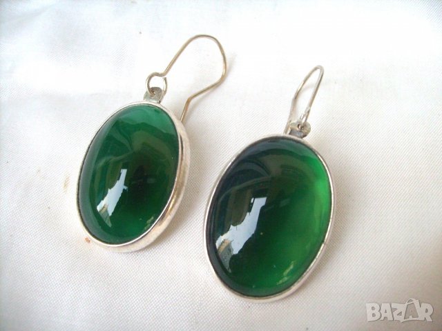  Сребърен Авторски Комплект- Обеци и Медальон с Нефрити, снимка 3 - Бижутерийни комплекти - 23946676