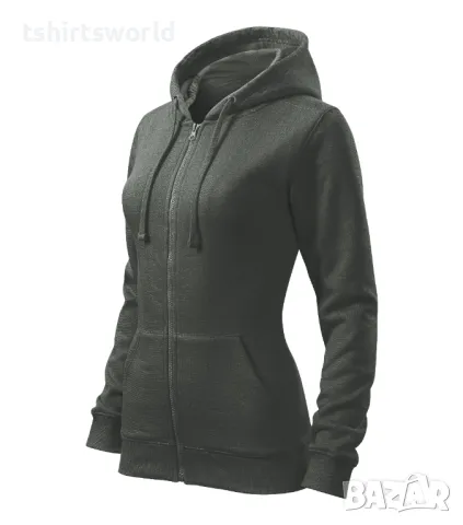 Нов дамски суичър с ЦИП и качулка в сив цвят (castor gray), снимка 2 - Суичъри - 47979042