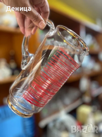 Ретро комплект за студени напитки Кана+ 6 чаши в кашонче Височина на чашите-12 см и вместимост на ок, снимка 7 - Сервизи - 51058462