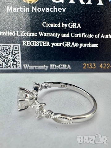 Сребърен пръстен с мойсанит (Диамант) 1 карат, снимка 7 - Пръстени - 51459044