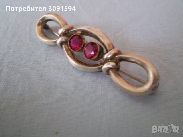 сребърна брошка с рубини арт деко 1930г, снимка 2 - Антикварни и старинни предмети - 36891908