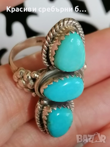 Масивен сребърен пръстен с тюркоаз, снимка 6 - Пръстени - 52904251