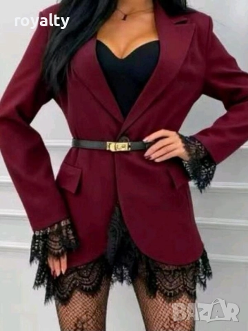 Дамско Елегантно Сако Бордо с Дантела