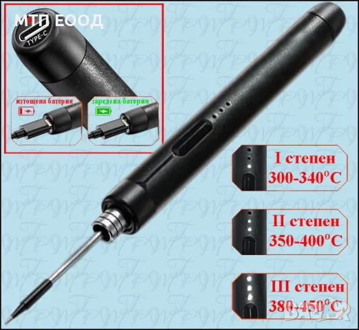 Поялник с батерия, USB тип C, с регулиране, снимка 2 - Друга електроника - 49263242
