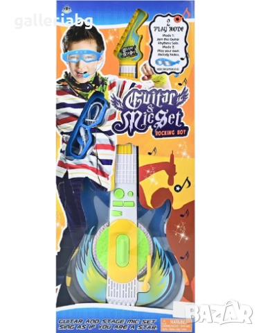 Детска музикална китара със светлини + микрофон и очила • Guitar Mic Set