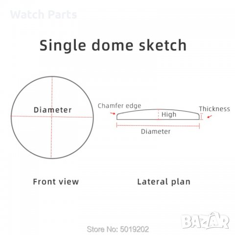 Минерално стъкло за часовник с един купол с дебелина 1,5 мм /2,0 мм от 30 мм до 39,5 мм диаметър, снимка 2 - Други - 37166596