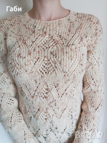 Ръчно плетена блуза, цвят екрю с ажурни мотиви, снимка 5 - Блузи с дълъг ръкав и пуловери - 26678961