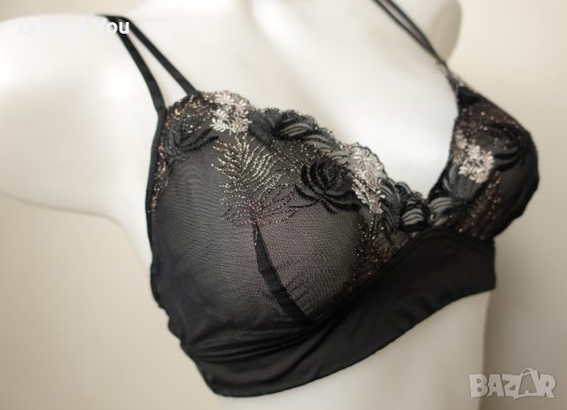 70 В черен сутиен с меки чашки с прозрачност и бродерии, снимка 4 - Бельо - 38267594