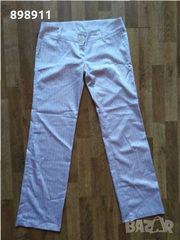 Бял сатенен панталон на райета, снимка 2 - Панталони - 28766953