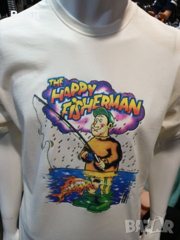 Нова мъжка забавна тениска с трансферен печат HAPPY FISHERMAN (Щастливия Рибар), снимка 9 - Тениски - 28296202