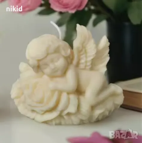 3D Бебе дете лежащо върху цвете роза силиконов молд форма фондан шоколад смола свещ декор , снимка 4 - Форми - 49627196