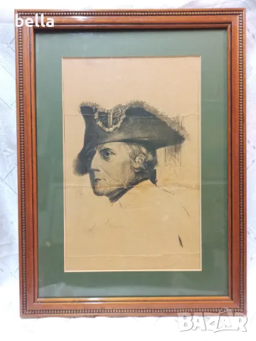 Стара  картина на Фредерик Велики, подписана , немски художник импресионист и илюстратор подписана  