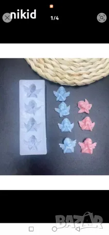 4 пози малък ангел подпрян силиконов молд форма фондан шоколад смола гипс декор , снимка 6 - Форми - 49562296