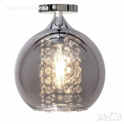 Луксозен плафон със стъклен абажур и кристали , снимка 3 - Други - 51988510