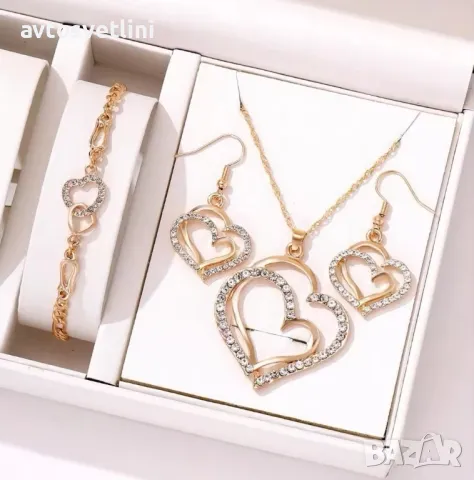 Луксозен 3-частен комплект бижута във форма на сърце, снимка 8 - Колиета, медальони, синджири - 48044928