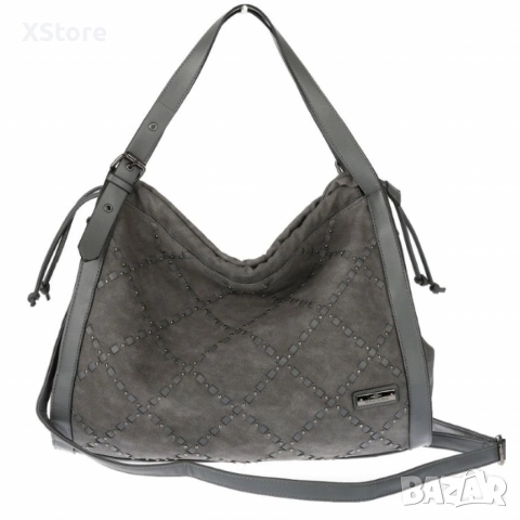 Велурена дамска чанта с декоративни ленти и метални капси – елегантен бохо дизайн, снимка 12 - Чанти - 52571971