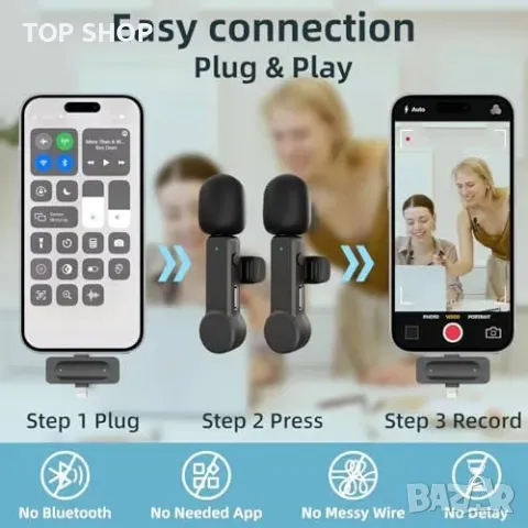 Нов Двоен микрофон за запис и стрийминг - съвместим с iOS и Android, снимка 6 - Слушалки и портативни колонки - 49321332