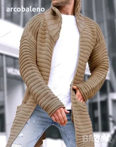 Мъжка плетена жилетка с висока яка и дълъг ръкав, 4цвята , снимка 5 - Суичъри - 42656951