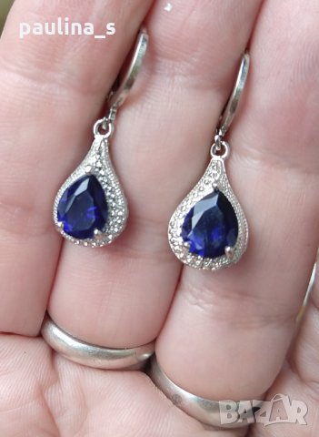 Два (2) броя / Обеци с цирконии, снимка 2 - Обеци - 29013366