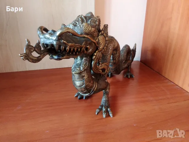 ВЕЛИКОЛЕПНА СТАРА БРОНЗОВА СКУЛПТУРА НА АЗИАТСКИ ДРАКОН, снимка 3 - Колекции - 47783398