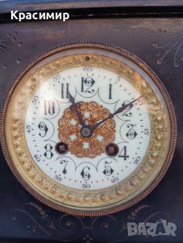 Стар каминен часовник, работещ. Минал профилактика при часовникар , снимка 2 - Антикварни и старинни предмети - 43676077