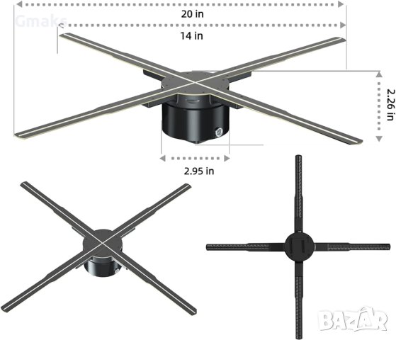 45 См Холографски Дисплей С 4 Остриета, 3D Реклама за магазин, снимка 10 - Плейъри, домашно кино, прожектори - 43272258