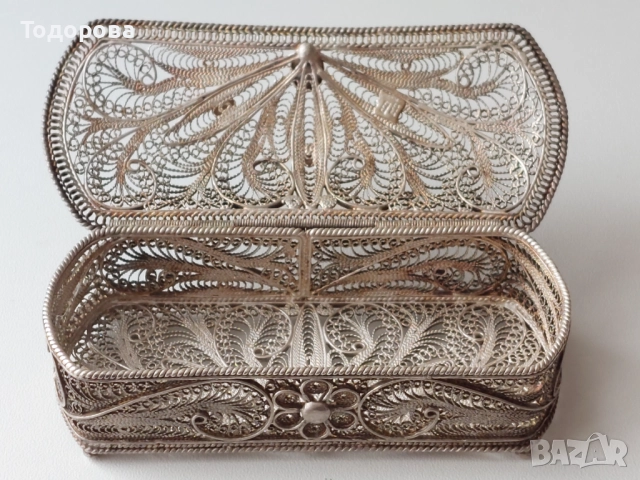 Стара Сребърна филигранна кутия за бижута с натурален рубин/сребро 925/, снимка 7 - Други - 52317358