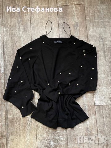 Черна блуза лек тънък пуловер овърсайз  широк прилеп перли  Zara , снимка 15 - Блузи с дълъг ръкав и пуловери - 38733890