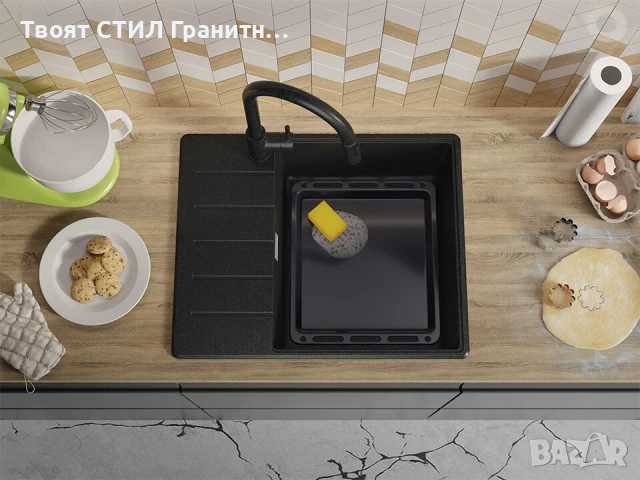 Графит кухненска гранитна мивка Копенхаген 50 Top 620х500, снимка 7 - Мивки - 51299483
