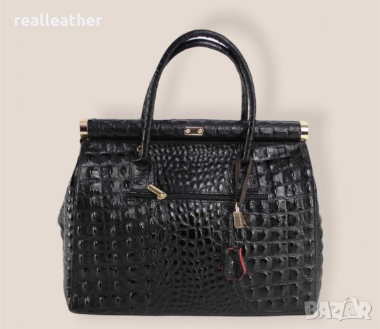 Дамска луксозна чанта от естествена кожа в черно, снимка 2 - Чанти - 34676436