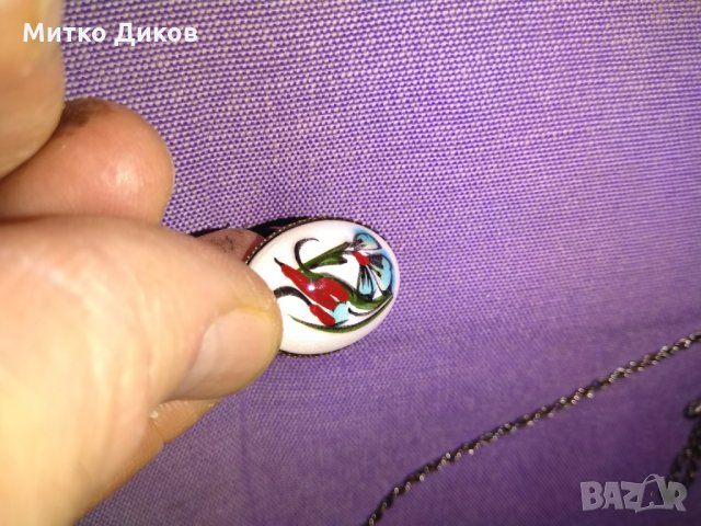 Колие  за врата в комплект с пръстен -мед и керамика ръчно рисувана, снимка 11 - Колиета, медальони, синджири - 26948153