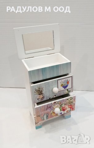 Кутия за бижута с огледало и две чекмеджета "Цветя" /91875/