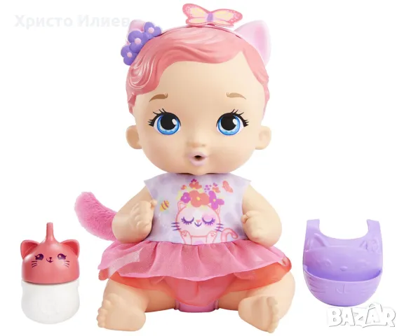 My Garden Baby Голяма Кукла Бебе коте с розова коса и аксесоари, снимка 1