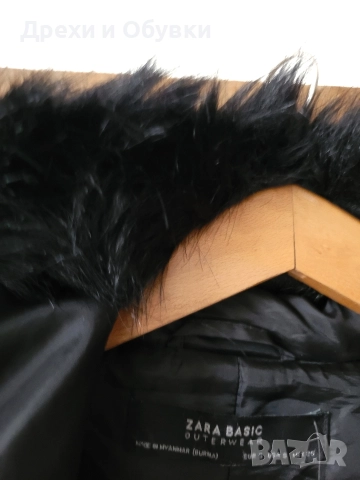 Черно зимно палто с качулка и пух , снимка 7 - Палта, манта - 52710175