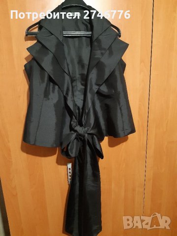 ЛИКВИДА XL-2XL  Маркова черна риза от сатен без рък с уникална яка и широки колани за връз.на кръста, снимка 4 - Ризи - 36709152