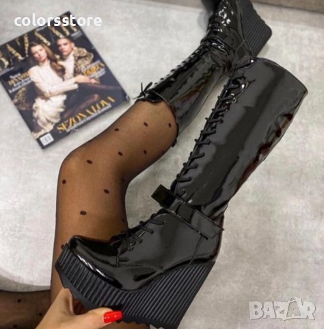 Ботуши на платформа - черен лак - 1905, снимка 2 - Дамски ботуши - 31164085