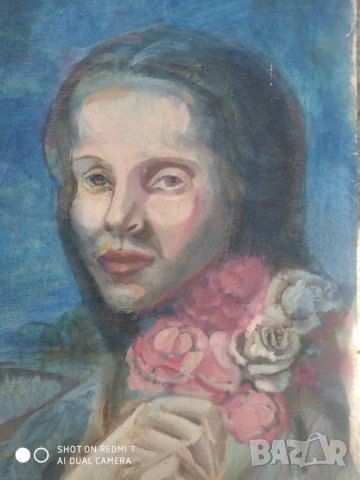 стара картина-жена с рози, снимка 2 - Картини - 35003735