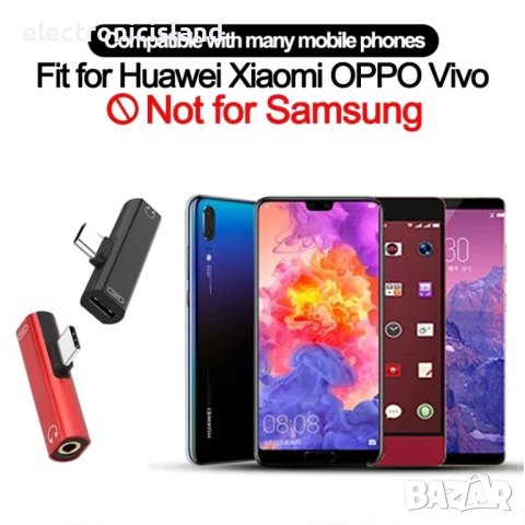 Адаптер букса преходник Type-C към 3.5 мм вход за слушалки и порт Тype-C за зареждане, снимка 2 - Слушалки, hands-free - 44105422