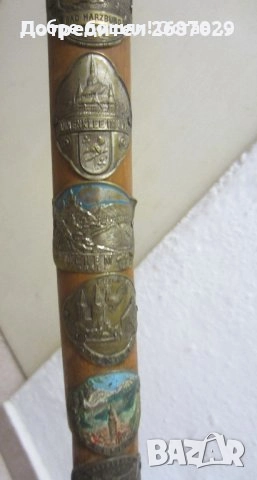 Бастуни - различниСтар дървен Туристически бастун, метални значки, дърво, пирография, форма брадва, снимка 12 - Други ценни предмети - 28951379