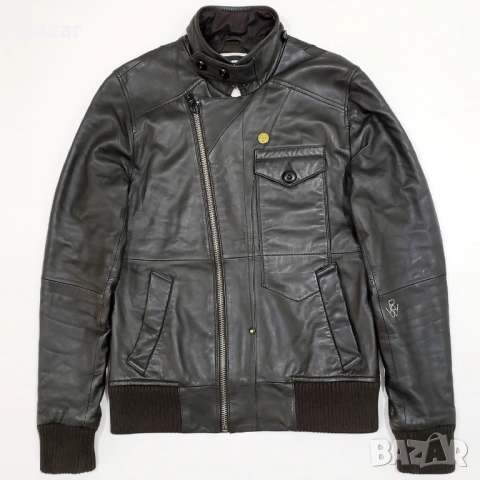 G-STAR RAW Bomber Мъжко Кожено Яке с Хастар Ватирано Бомбър S