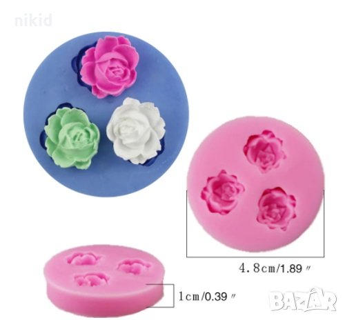  3D 3 малки розички кръгъл силиконов молд за фондан украса торта декорация мъфини шоколад, снимка 2 - Форми - 16463231