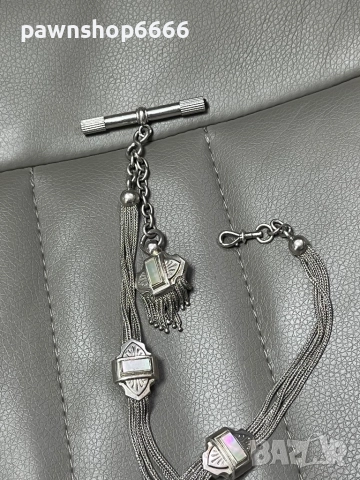 Сребърна верижка за джобен часовник със седефени елементи, снимка 13 - Мъжки - 51454790