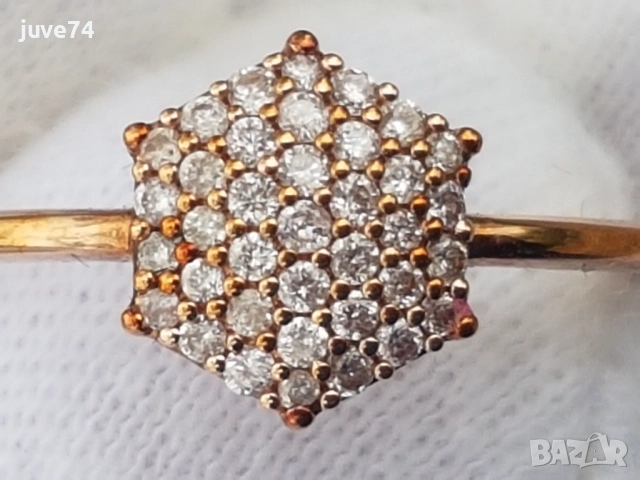 ЗЛАТЕН ПРЪСТЕН С РОЗОВИ ДИАМАНТИ НЕТРЕТИРАНИ СЕРТИФИКАТ, снимка 2 - Пръстени - 51936668