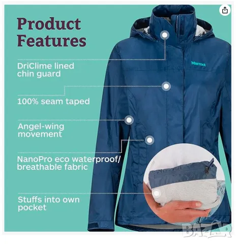 Дамско еко яке за дъжд / ветровка  PreCip Marmot -размер М , ВОДОУСТОЙЧИВО, снимка 5 - Якета - 49716749