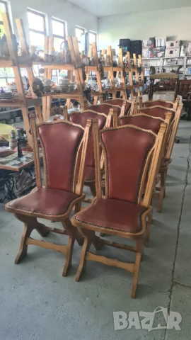 масивен стол с кожена дамаска внос от Европа, снимка 2 - Столове - 50700206